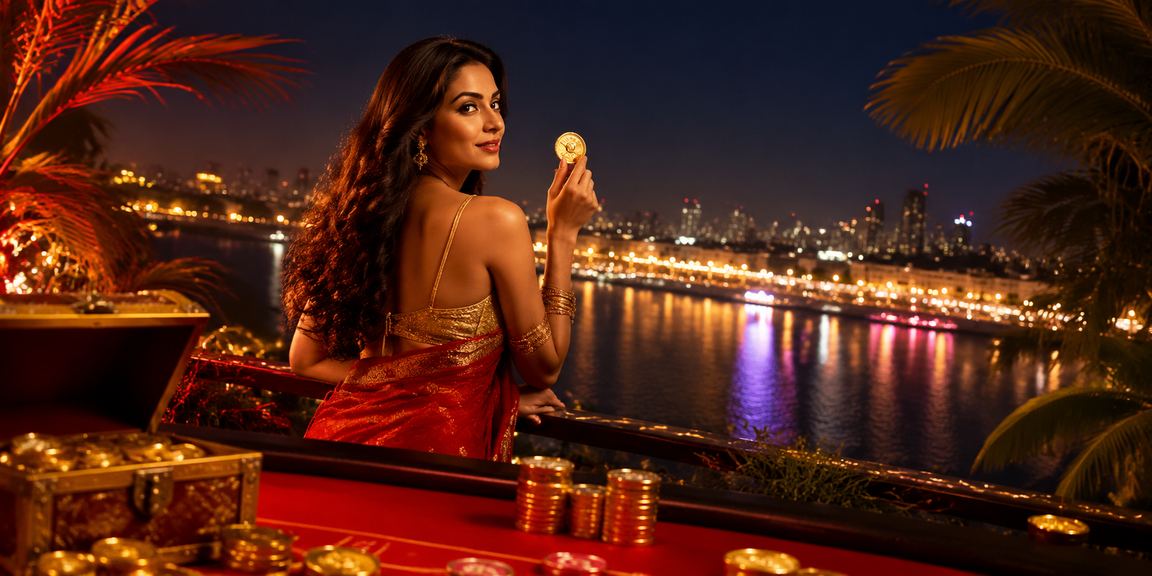 Night view of Ahmedabad riverfront with Baccarat game ambience